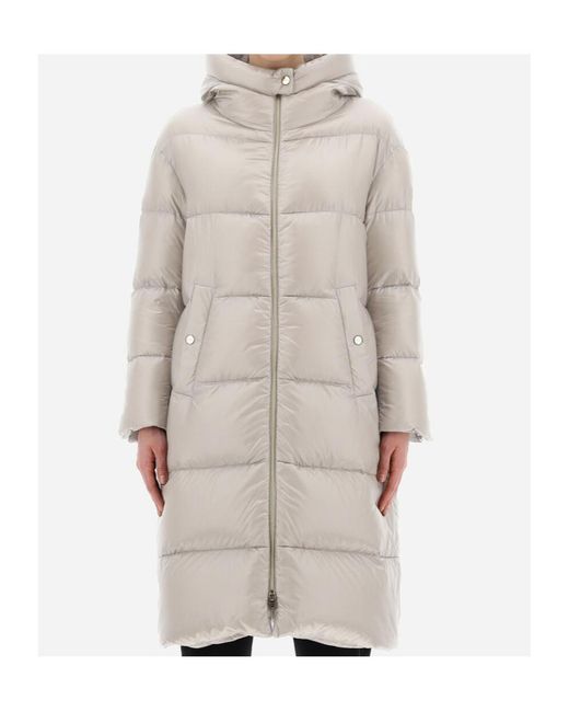 Herno Gray Padded Zip-Up Long Coat