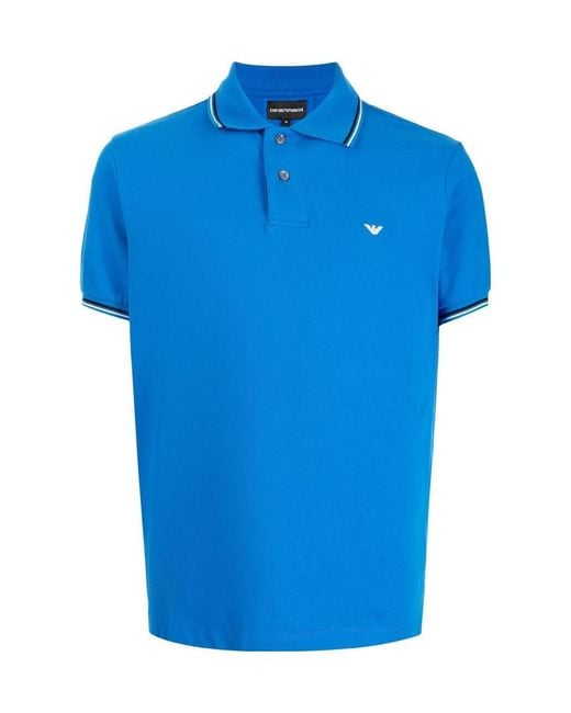 Emporio Armani Blue Logo Printed Short Sleeved Polo Shirt for men