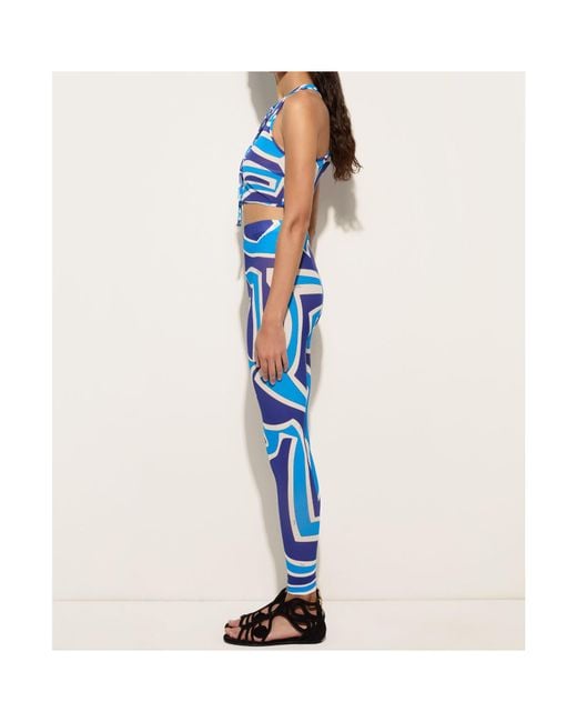 Emilio Pucci Blue Labirinto Print Ruffle Top