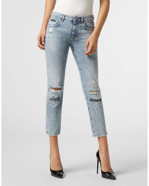 Philipp Plein Blue Logo Details Jeans