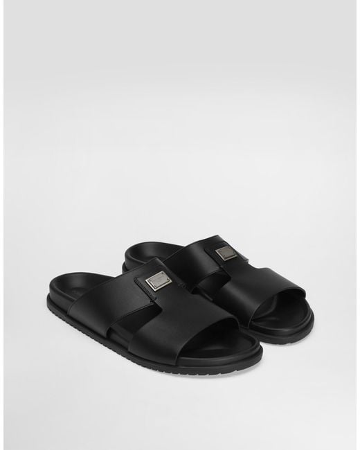Dolce & Gabbana Black Logo Plaque Sandals for men