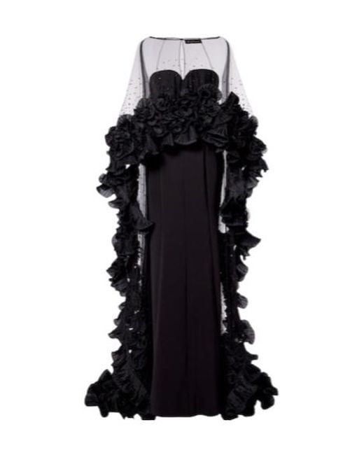 Jenny Packham Black Ruffled Caped Gown