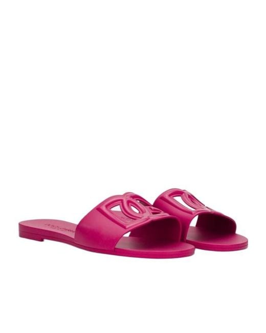 Dolce & Gabbana Pink Logo Cut-Out Open-Toe Slides