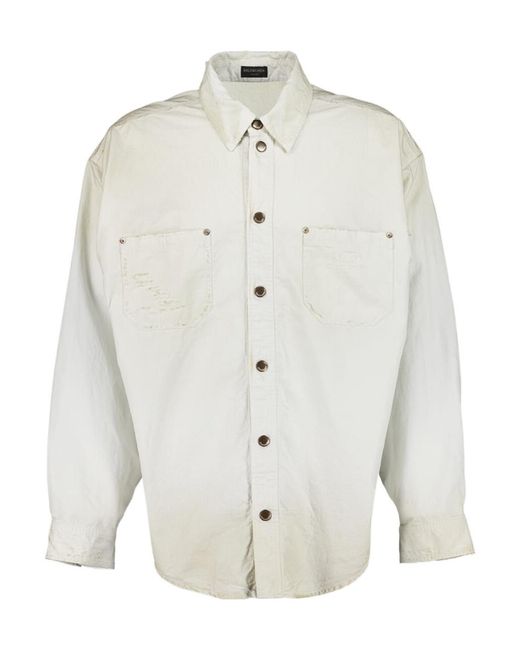 Balenciaga White Dirty-Effect Workwear Overshirt for men