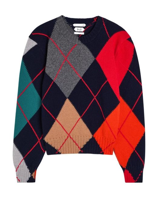 J.W. Anderson Blue Pringle Diamond Pattern Crew Neck Wool Knit Sweater for men