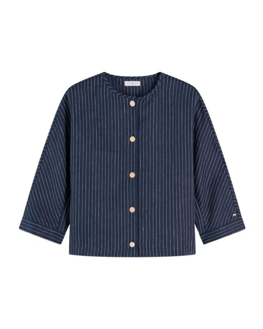 Tommy Hilfiger Blue Relaxed-Tone Button Pinstripe Blouse