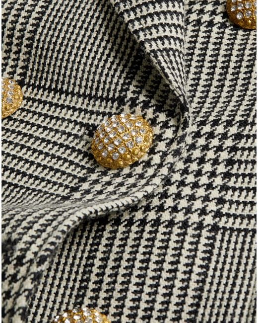 Valentino Gray Double-Breasted Checked Blazer