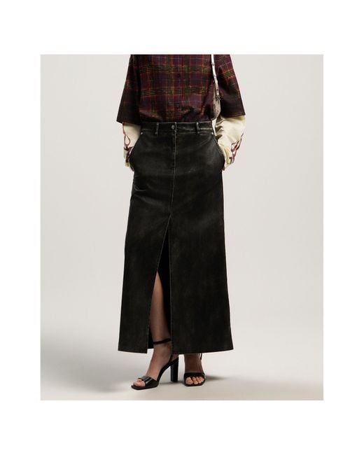 Palm Angels Black Curved Logo Coated Long Skirt
