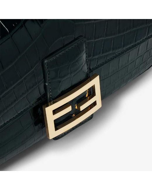 Fendi Black Baguette Racing Crocodile Bag