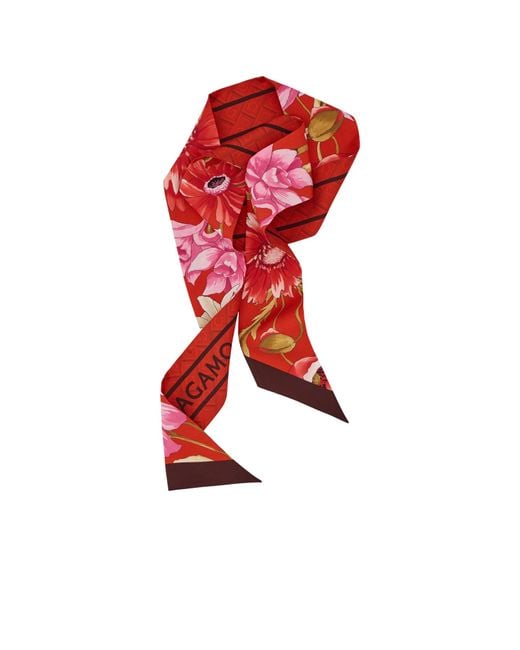 Ferragamo Red Floral Print Scarf