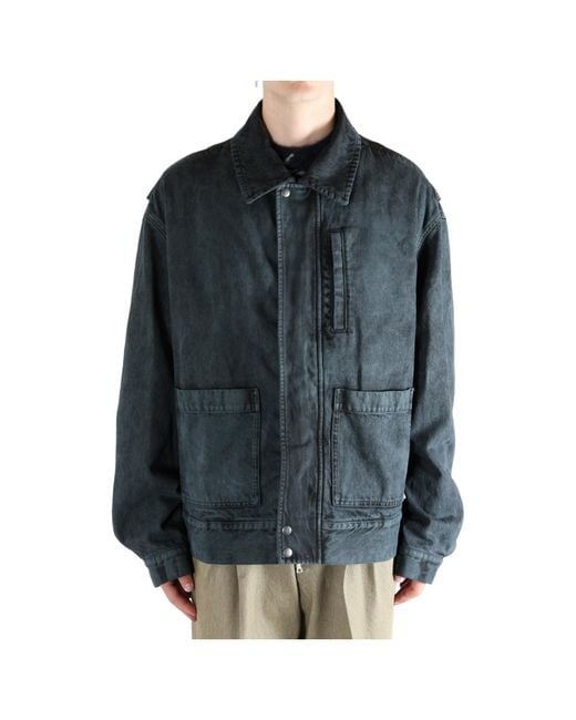 Dries Van Noten Gray Straight Hem Denim Bomber Jacket for men