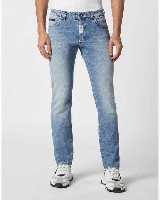 Philipp Plein Blue Denim Trousers Super Straight Cut Premium for men