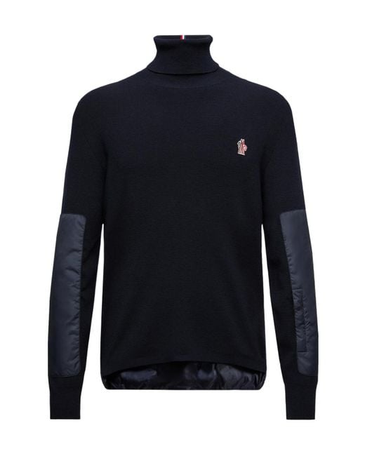 Moncler Blue Grenoble Logo Embroidered Polo Neck Jumper for men