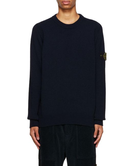 Stone Island Blue Compass-Patch Knitted Jumper for men