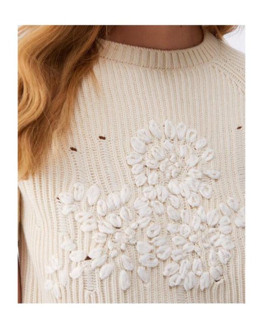 Liu Jo White Raffia-Embroidered Sweater