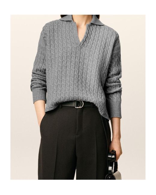 AMI Gray Cable Knitted Polo for men