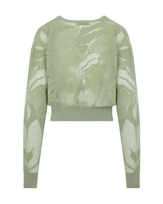 Dries Van Noten Green Lace V-Neck Sweater