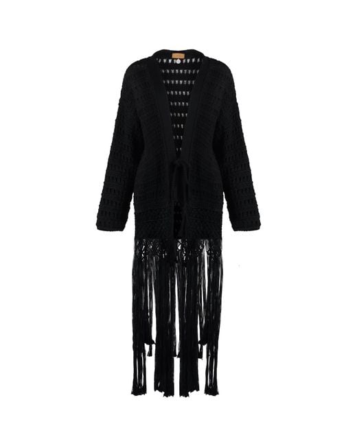 Alanui Black Love Letter To India Long-Sleeved Cardigan