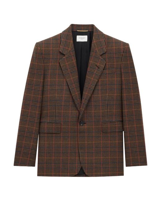 Saint Laurent Brown Checked Single-Breasted Jacket
