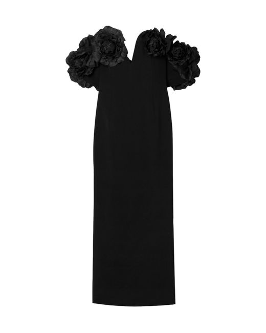 Oscar de la Renta Black Off-The-Shoulder Mid-Length Dress
