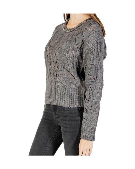 Liu Jo Gray Openwork Embellished Sweater
