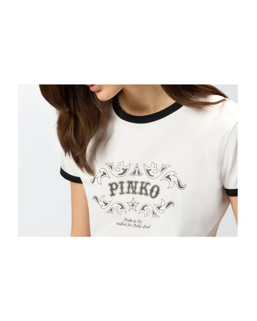 Pinko White Contrast Trim Logo T-Shirt