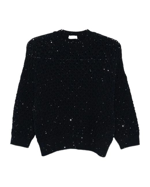 Peserico Black Sequin-Embellished Wool Sweater