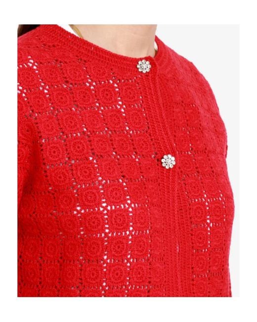 Semicouture Red Crochet Pattern Sweater