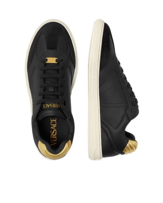 Versace Black Logo-Plaque Lace-Up Sneakers for men