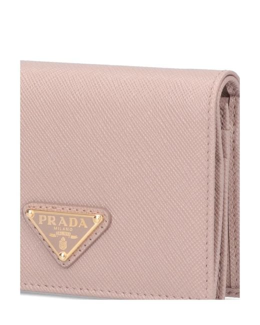 Prada Pink Logo Plaque Small Wallet