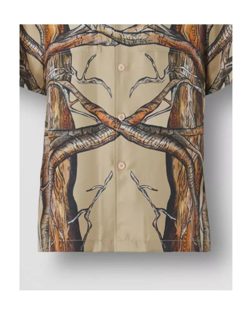 Burberry Natural Elm Print Short Sleeve Silk Shirt for men