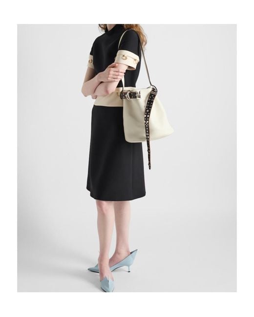 ハンドバッグ Prada White Leather Prada Buckle Buckle Bag White/black Prada Buckle Small Leather Handbag With Belt | PRADA