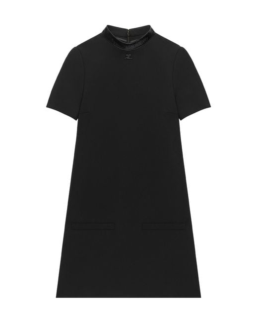 Courreges Black Vinyl-Collar A-Line Mini Dress