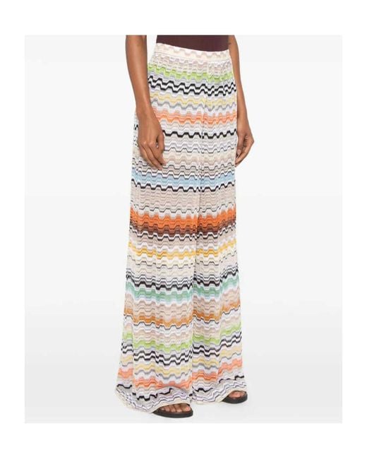 Missoni White Zigzag-Knit Palazzo Pants