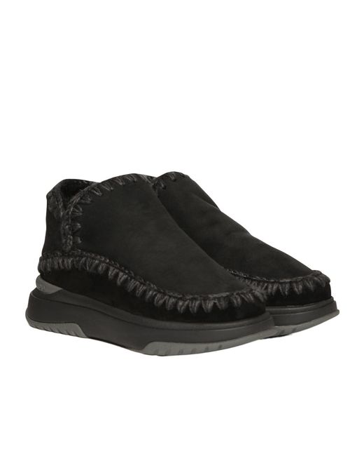 Mou Black Stitch-Trim Ankle Boots