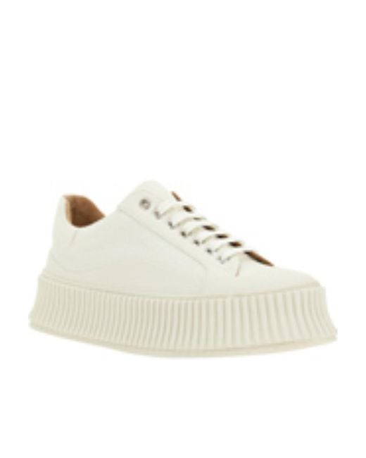 Jil Sander White Round-Toe Lace-Up Sneakers