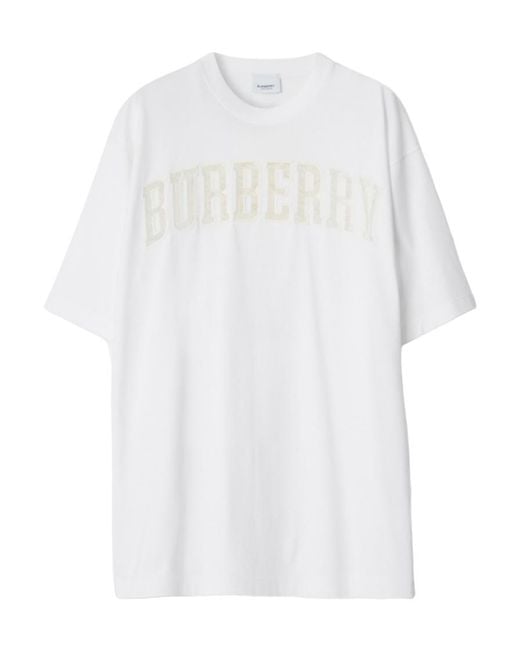 Burberry White Lace Detailed Crewneck T-Shirt
