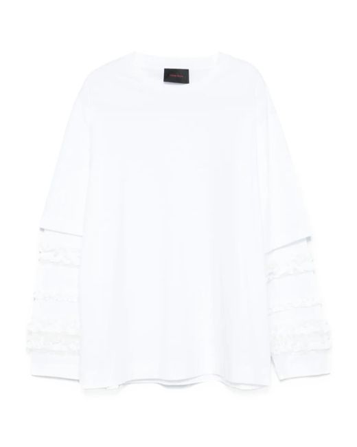 Simone Rocha White Ruffle Frill Long Sleeve T-Shirt for men