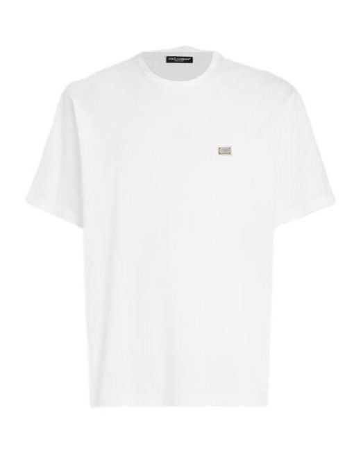 Dolce & Gabbana White Logo Tag Crewneck T-Shirt for men