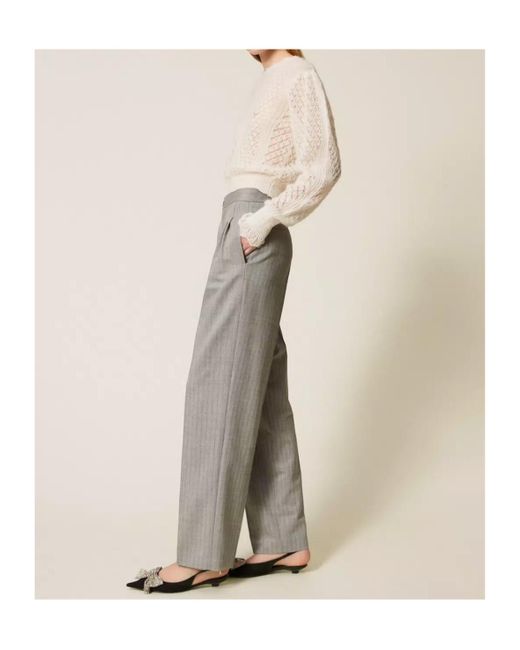 Twinset Gray Pinstriped Pleated Trousers