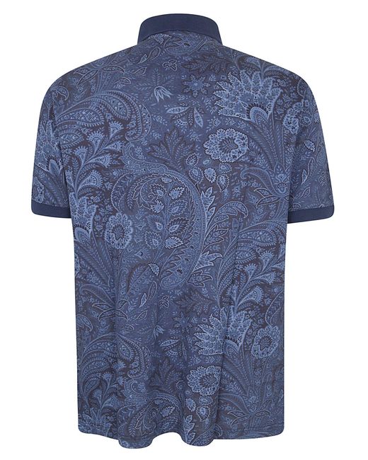 Etro Blue Arnica Paisley Short-Sleeved Polo Shirt for men