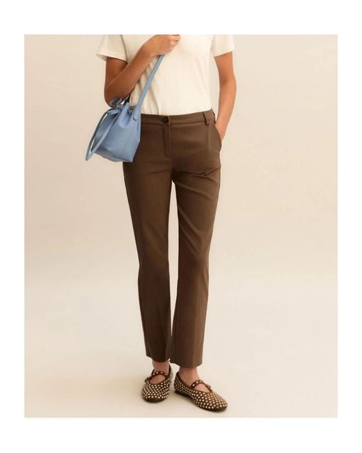 Marella Brown Slim-Fit Stretch Cotton Trousers