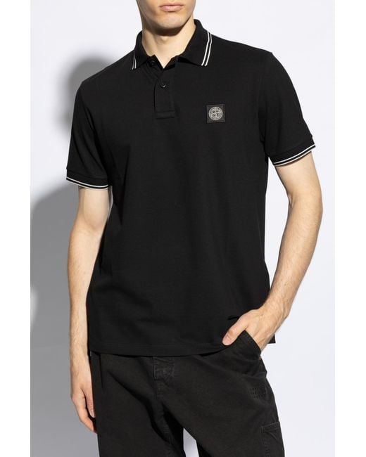 Stone Island Black Logo Patch Short Sleeved Polo Shirt for men