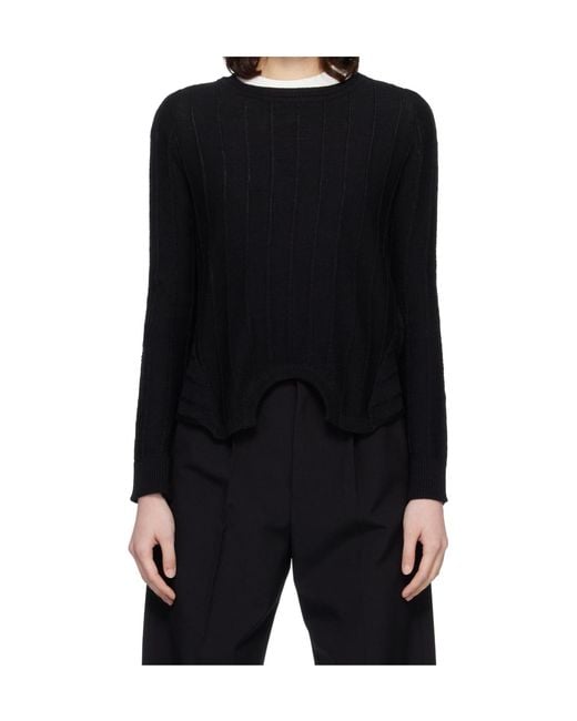 MM6 by Maison Margiela Black Ribbed Crewneck Sweater