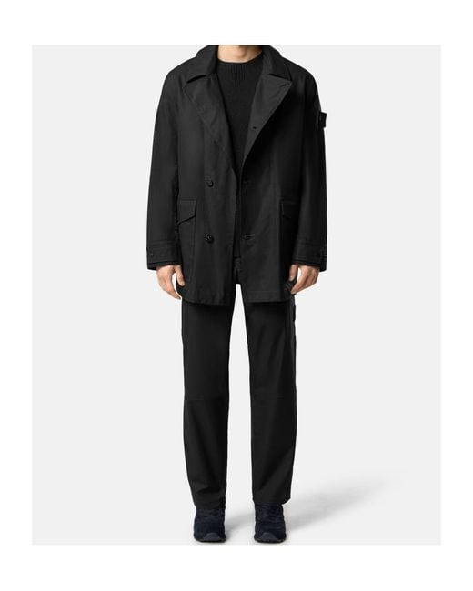Stone Island Black Windproof And Breathable Pea Coat for men