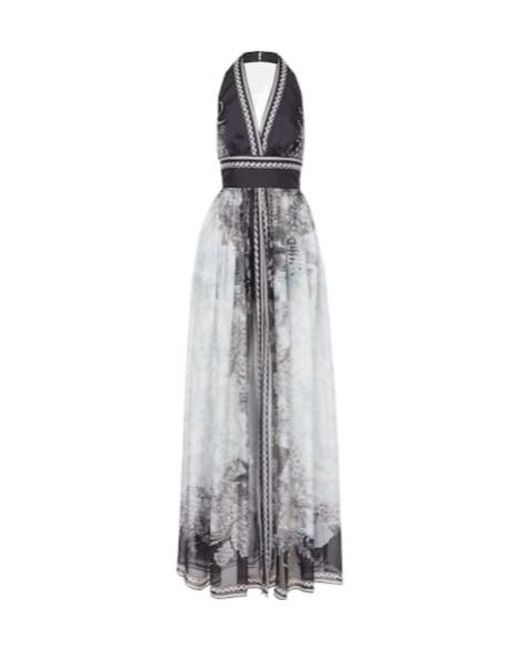 Elie Saab White Printed Silk Chiffon Maxi Dress