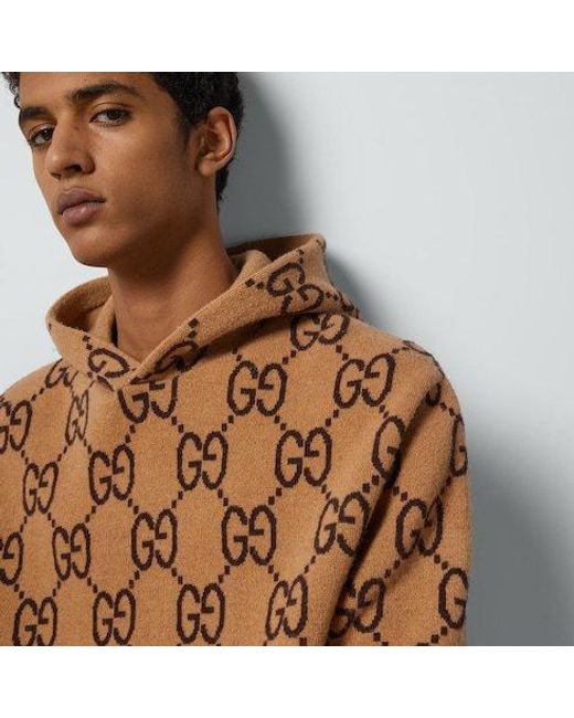 Gucci Brown Gg Wool Hooded Sweatshirt for men