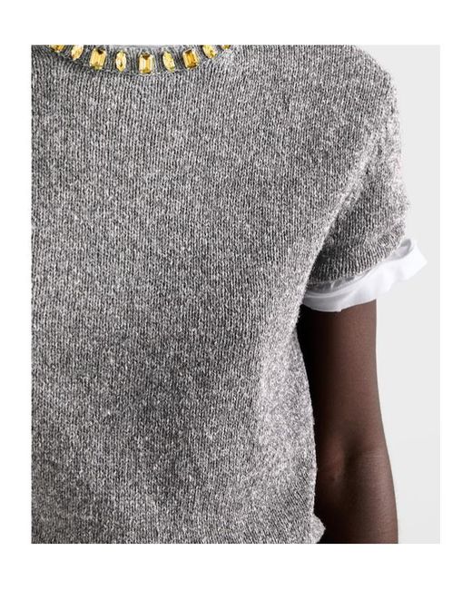 Prada Gray Wool-Cashmere Embellished Sweater