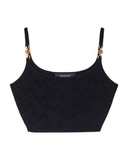 Versace Black Medusa Plaque Cropped Knitted Top