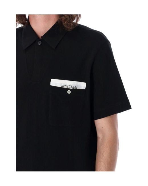 Palm Angels Black Sartorial Tape Short Sleeved Polo Shirt for men